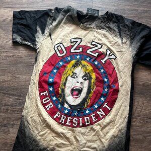 Ozzy For President Rare Shirt Bleach Dye Medium Black Sabbath Vintage